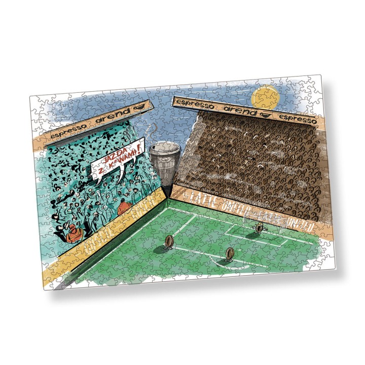 SQN Originals: Puzzle drewniane (500 elementów, oryginalne kształty) Jazda z kawami piłka nożna piłkarskie latte united