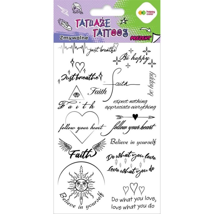 Tatuaże zmywalne Words HAPPY COLOR