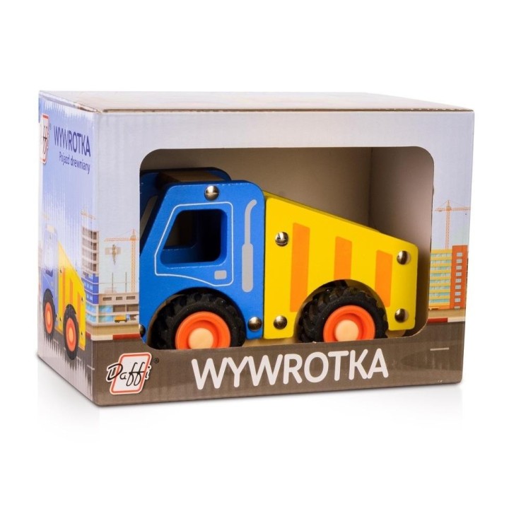 Drewniane auto z oponami - wywrotka