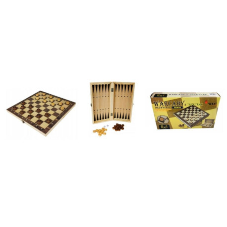 Warcaby i tryktrak 2w1 drewniane 29x29cm