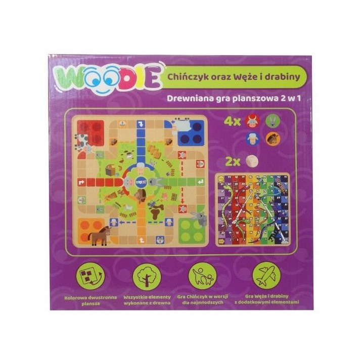 Gra drewniana 2w1 Chińczyk/Węże i drabiny Woodie