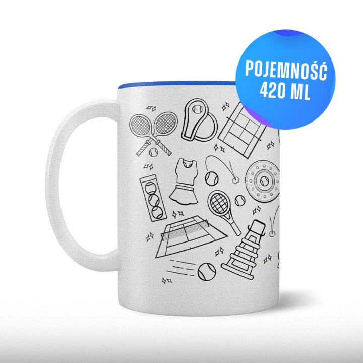 Kubek tenisowy duży (400 ml) z dużym uchem dla fanów tenis