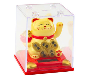 Chiński kot szczęścia w gablocie beżowy