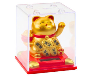 Chiński kot szczęścia w gablocie złoty