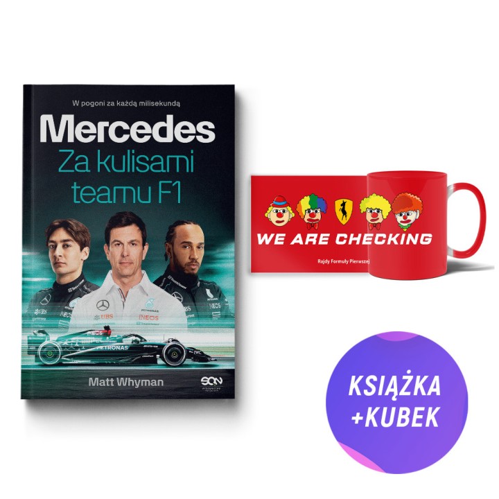 (Wysyłka ok. 19.05.) Mercedes. Za kulisami teamu F1 (książka + kubek 330ml MEM)