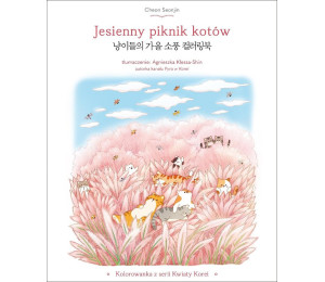 Jesienny piknik kotów. Kolorowanka z serii Kwiaty