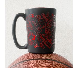 Kubek koszykarski duży (400 ml) czarny z bordowymi wzorami 75 lat NBA