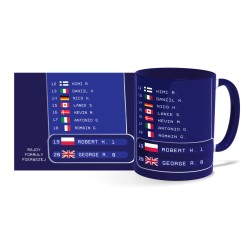 Kubek F1 granatowy (330 ml) Rajdy Formuły Pierwszej Robert George tabela