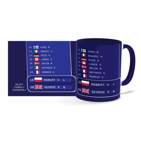 Kubek F1 granatowy (330 ml) Rajdy Formuły Pierwszej Robert George tabela