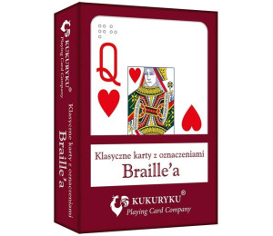 Karty do gry czerwone ze znakami Braille'a