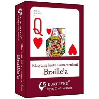 Karty do gry czerwone ze znakami Braille'a