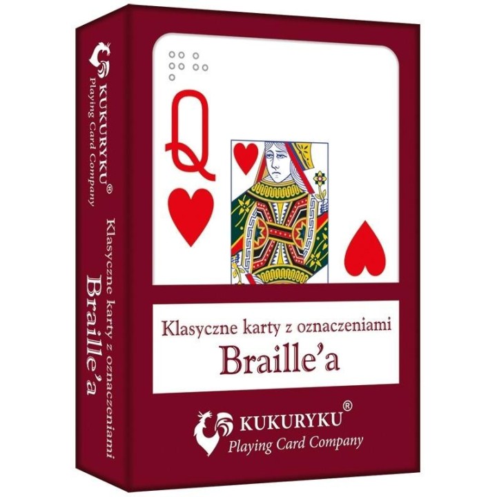 Karty do gry czerwone ze znakami Braille'a