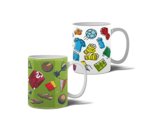 Zestaw kubków piłka nożna: Kubek kolorowy + Kubek zielony z ikonami (2x kubek)