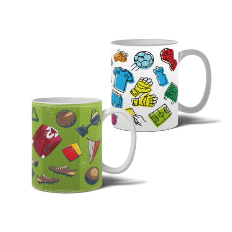 Zestaw kubków piłka nożna: Kubek kolorowy + Kubek zielony z ikonami (2x kubek)