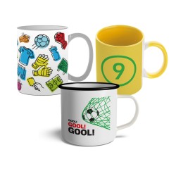 Zestaw kubków piłka nożna: Kubek kolorowy + Kubek numer 9 Brazylia + Kubek metalowy Gool! (3x kubek)
