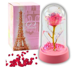 Wieczna róża w szkle oświetlenie LED różowa