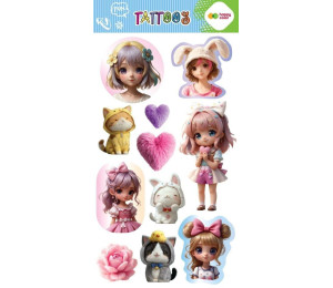 Tatuaże zmywalne Kawaii Girls HAPPY COLOR