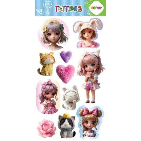 Tatuaże zmywalne Kawaii Girls HAPPY COLOR