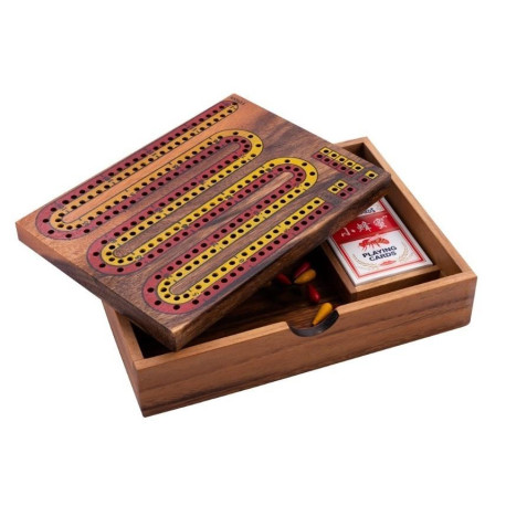 Cribbage w drewnianym pudełku z kartami