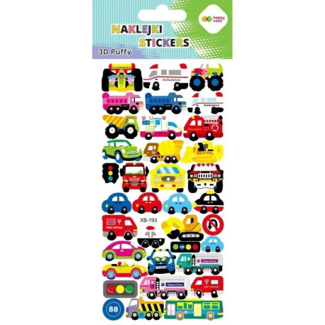 Naklejki 3D Puffy Cars Vehicles HAPPY COLOR