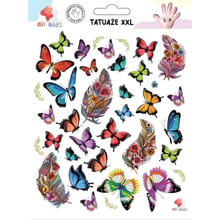 Tatuaże zmywalne dla dzieci Pióra motyle XXL