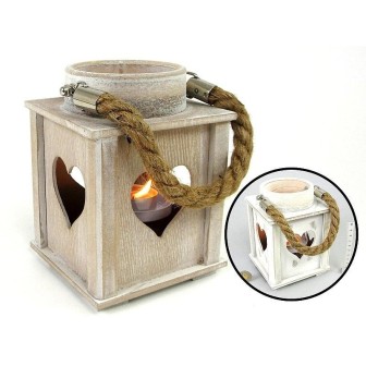 Lampion na tealight drewniany 12x16x12cm MIX