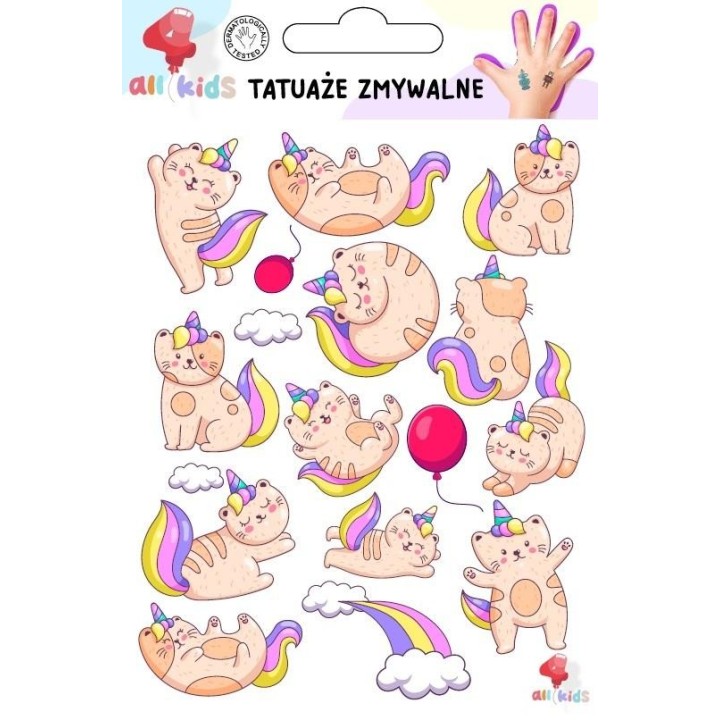 Tatuaże zmywalne dla dzieci Kotki jednorożce