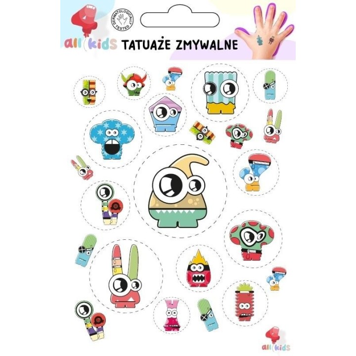 Tatuaże zmywalne dla dzieci Stwory Potwory