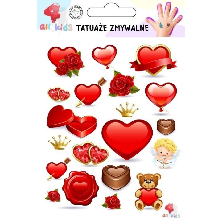 Tatuaże zmywalne dla dzieci Serca Walentynki