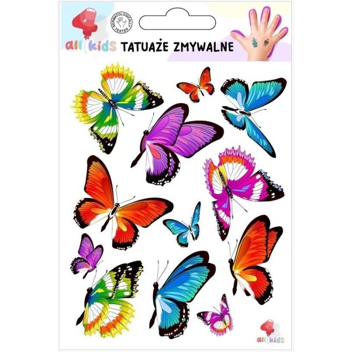 Tatuaże zmywalne dla dzieci Kolorowe motyle
