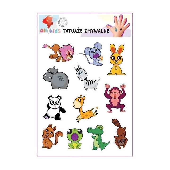 Tatuaże zmywalne dla dzieci Wesołe zwierzątka 2