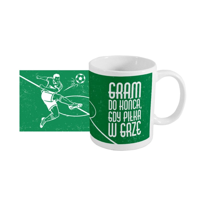 Zielony kubek (330 ml) z piłkarzem gram do końca, gdy piłka w grze
