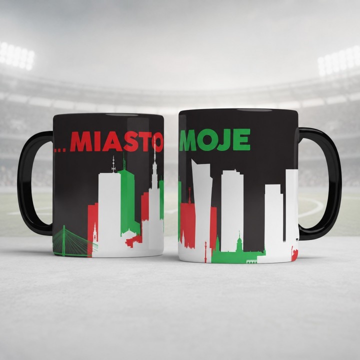Kubek piłkarski (330 ml) miasto moje dla kibiców z Warszawy czarny