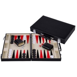 Backgammon 15cali czerwony/czarny w etui ze skóry