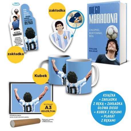 Pakiet Diego Maradona. Chłopiec, buntownik, bóg (zakładka gratis) + Kubek Diego + Plakat Diego + Zakładka w księgarni Labotiga