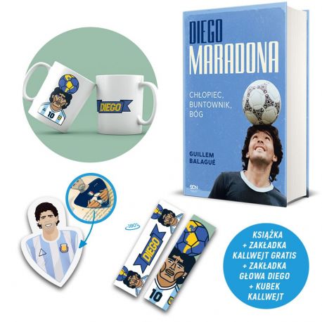 Pakiet Diego Maradona. Chłopiec, buntownik, bóg (zakładka gratis) + Zakładka Diego + Kubek Diego Jan Kallwejt w księgarni Laboti