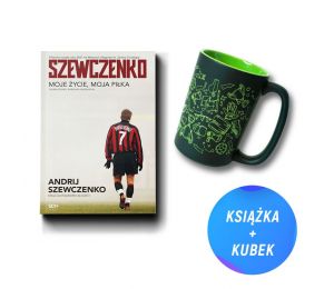 Zdjęcie pakietu Szewczenko. Moje życie, moja piłka + Kubek piłkarski (400 ml) czarny z zielonymi wzorami w księgarni Labotiga