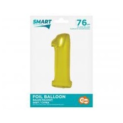 Balon foliowy cyfra 1 złota Smart 76cm