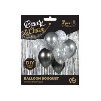 Balony Beauty&Charm bukiet srebrne 30cm 7szt