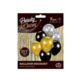 Balony Beauty&Charm bukiet złoto-czar. 30cm 7szt
