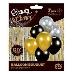 Balony Beauty&Charm bukiet złoto-czar. 30cm 7szt