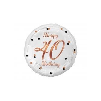 Balon foliowy Happy 40 Birthday biały 45cm