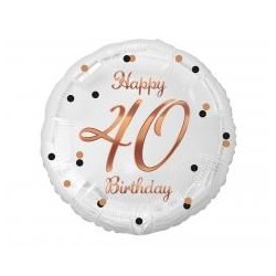 Balon foliowy Happy 40 Birthday biały 45cm