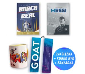  Pakiet SQN Originals: Barca vs. Real + Messi. G.O.A.T. + kubek 330ml (2x książka + kubek + zakładka)