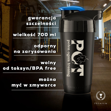 Shaker bidon (700 ml) premium certyfikat PZH POT Pełen Ognia Trening