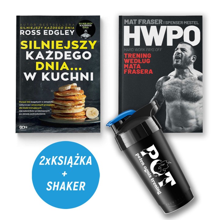 Pakiet: Silniejszy każdego dnia... w kuchni + HWPO + Shaker bidon 700ml (2x książka + bidon)