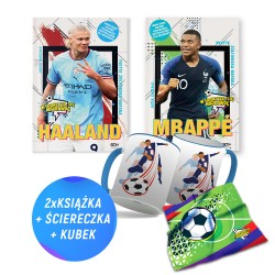 Pakiet: Haaland + Mbappe + Kubek Erling Kylian + Ściereczka (2x książka + kubek + ściereczka)