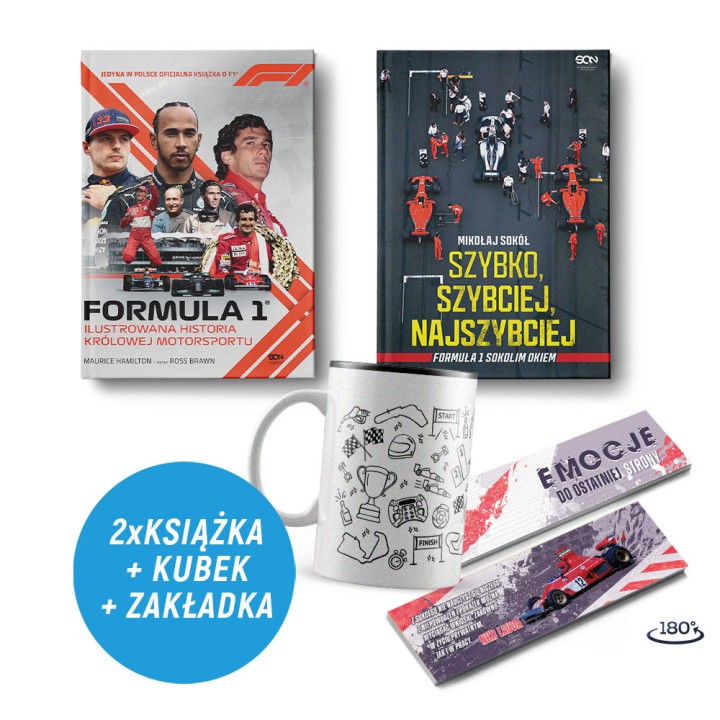 Formuła 1 + Szybko, szybciej, najszybciej + Kubek fana F1 (2x książka + kubek + zakładka)