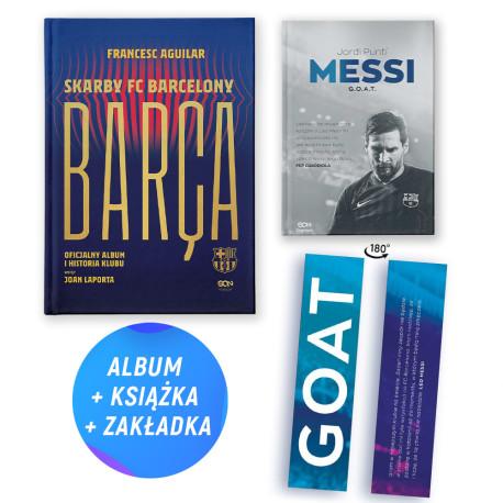 Barca. Skarby FC Barcelony. Oficjalny album i historia klubu + Messi. G.O.A.T. (2x książka + zakładka)