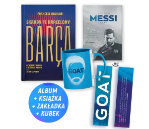 Barca. Skarby FC Barcelony. Oficjalny album i historia klubu + Messi. G.O.A.T. (2x książka + kubek + zakładka)